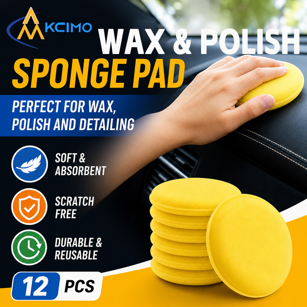 Wax Applicator Pad - 12個入り 再利用可能な黄色い丸型研磨スポンジ、ワックス塗布用パッドキット。車のディテーリング、ワックス、グレーズ、シーラントコーティングに使用。